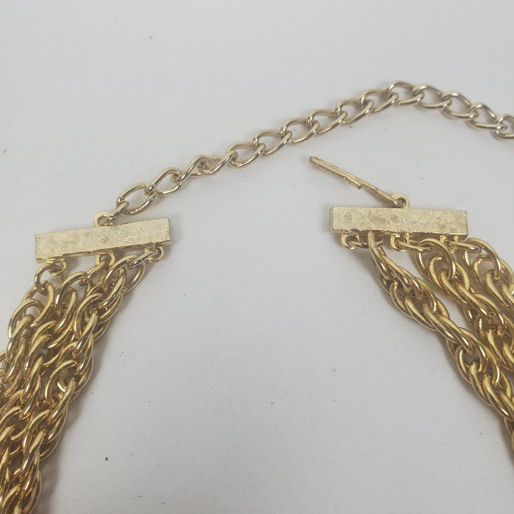 Vtg Triple Strand Gold Tone Metal Rope Collar Chain Chunky Statement Necklace - Picture 5 of 9